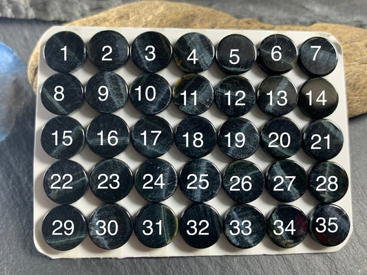 Flat Blue Tiger Eye round 10mm cabochon - Calibrated cabochons