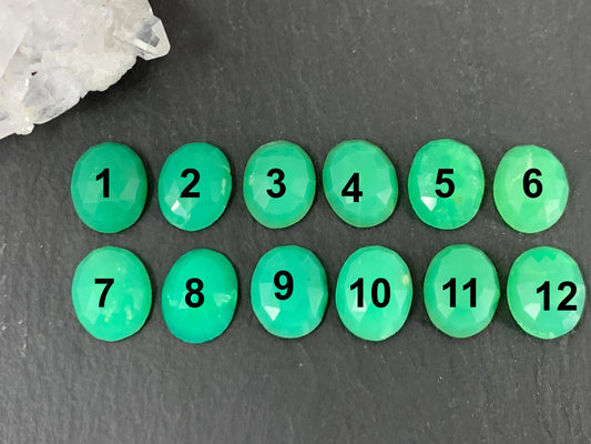 Faceted Chrysoprase Cabochon - 8x10mm Oval Green Gemstone for Jewelry Making Stones