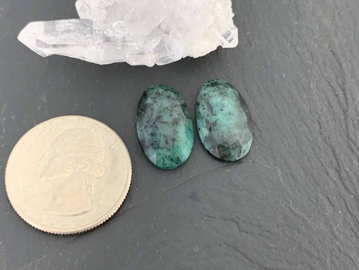 Faceted Emerald Pair 11x18x4mm cabochon
