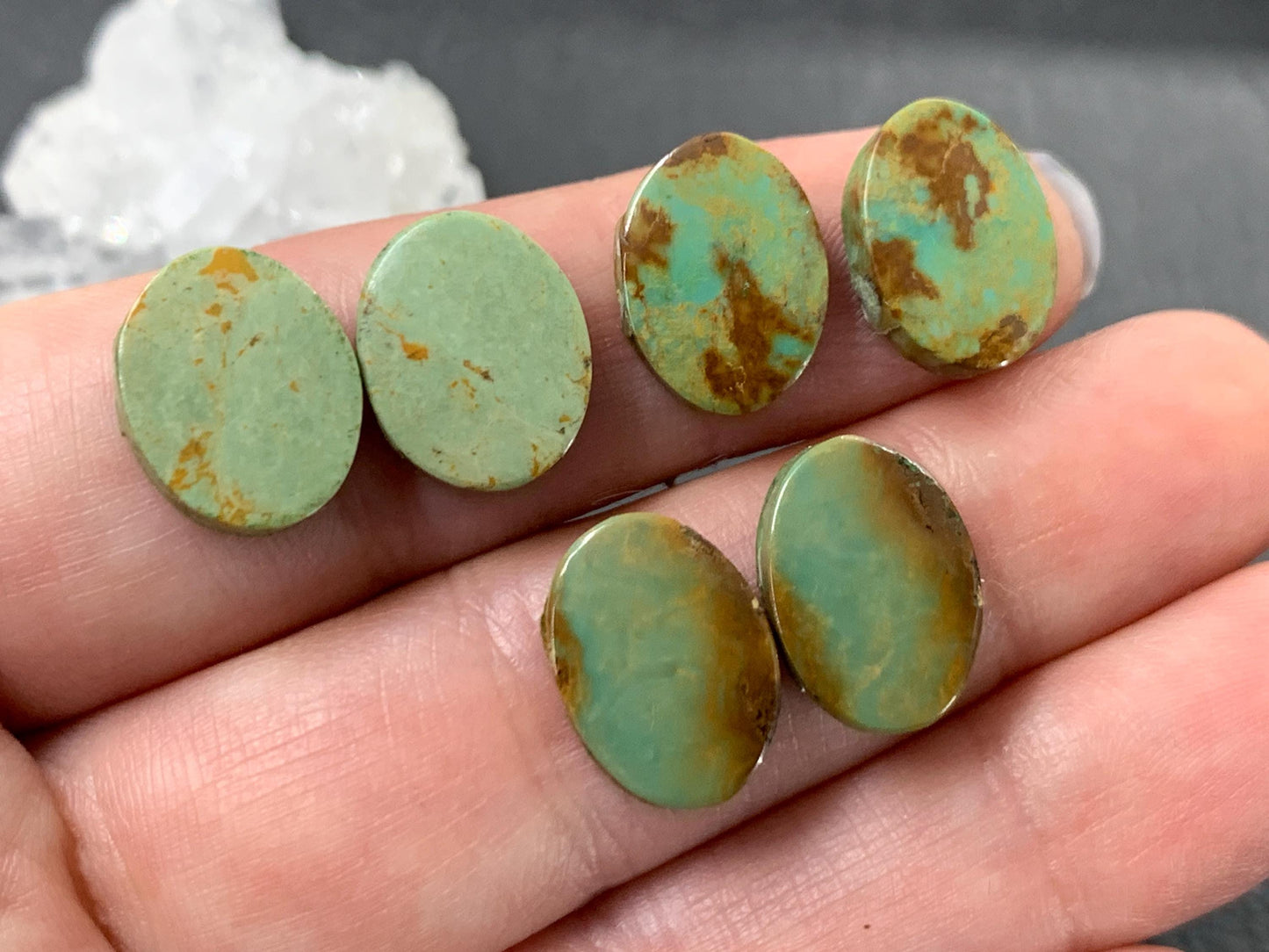Tibetan Turquoise Pair 13-14mm long Cabochon - Hand Cut Cabochon