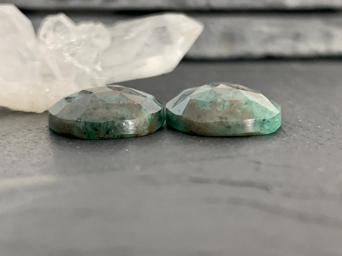 Faceted Emerald Pair 13x16x4mm cabochon