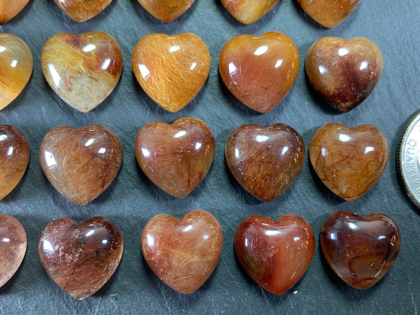 Rutilated Quartz heart 15x15mm cabochon - Calibrated cabochons
