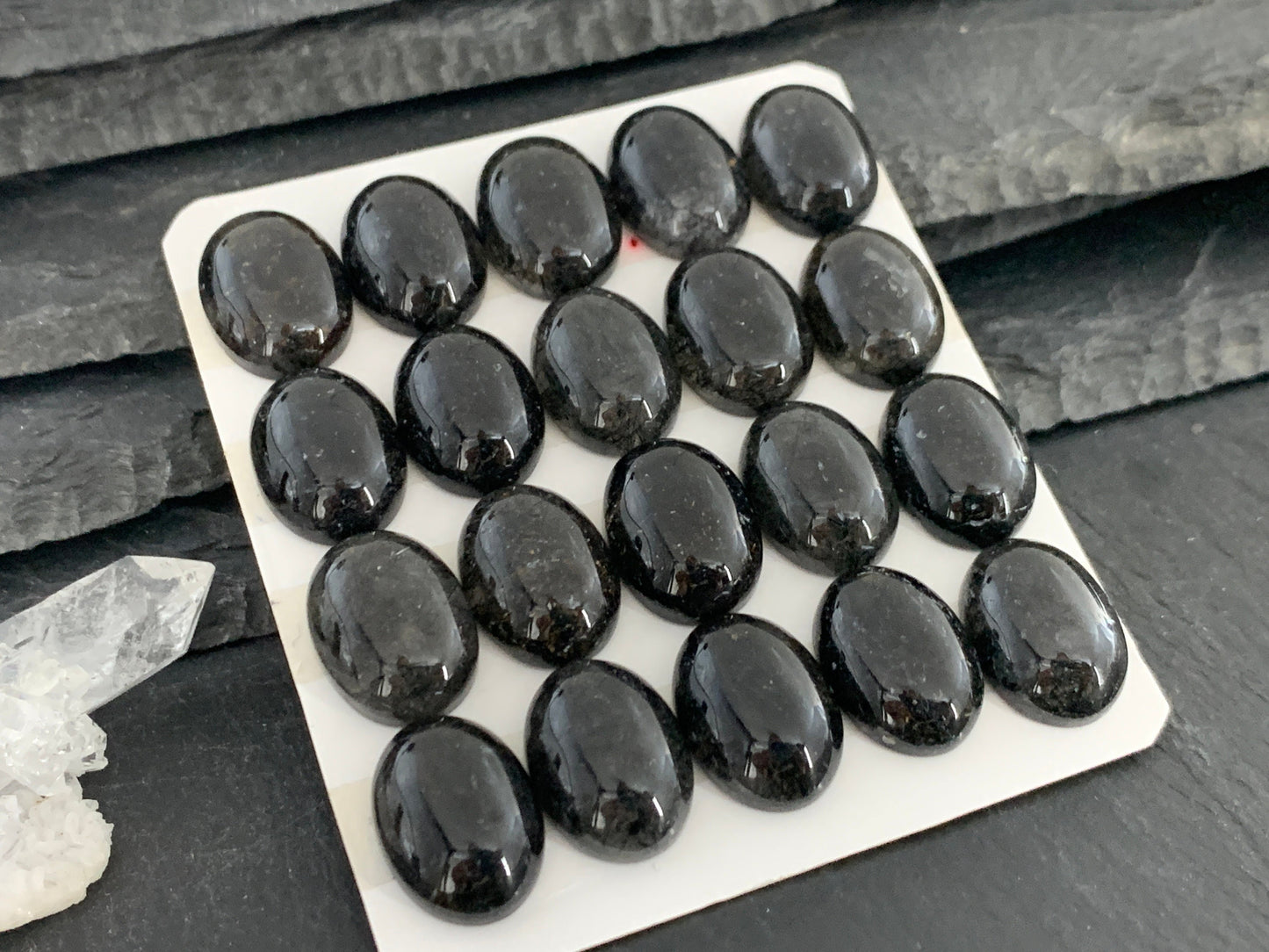 Black rutilated Quartz oval 12x16mm cabochon - Calibrated cabochons