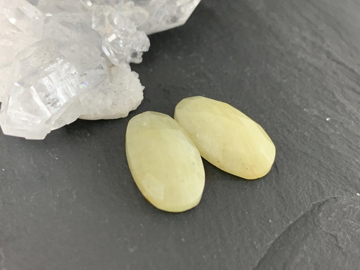 Faceted Yellow Sapphire pair 9x17x4mm cabochon