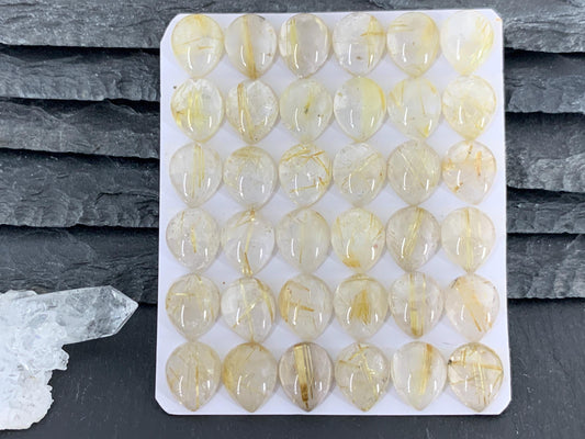 Gold Rutilated Quartz pear 10x12mm cabochon - Calibrated cabochons