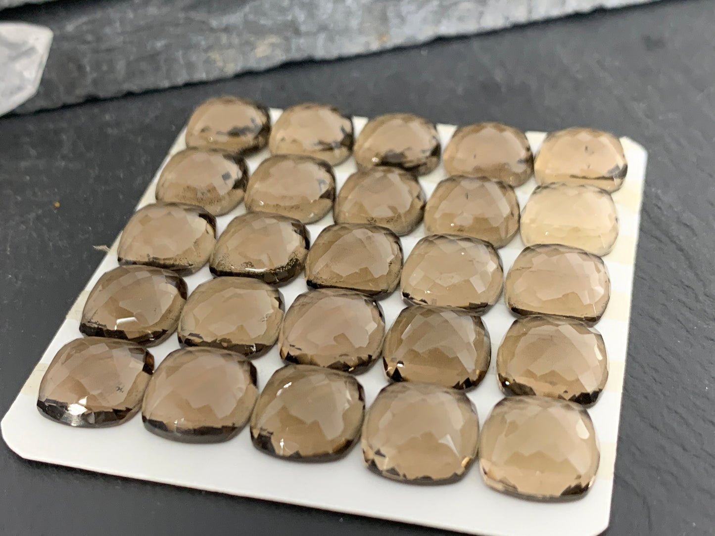 Faceted Smokey Quartz square cushion 10mm cabochon  - Calibrated cabochons