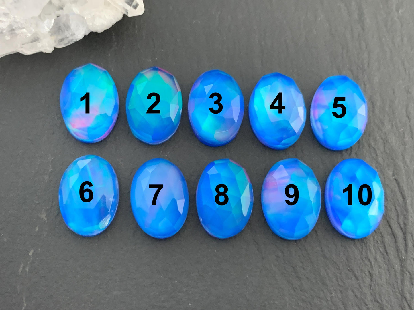 Faceted  Aurora Opal oval 10x14mm cabochons - Doublet cabochons