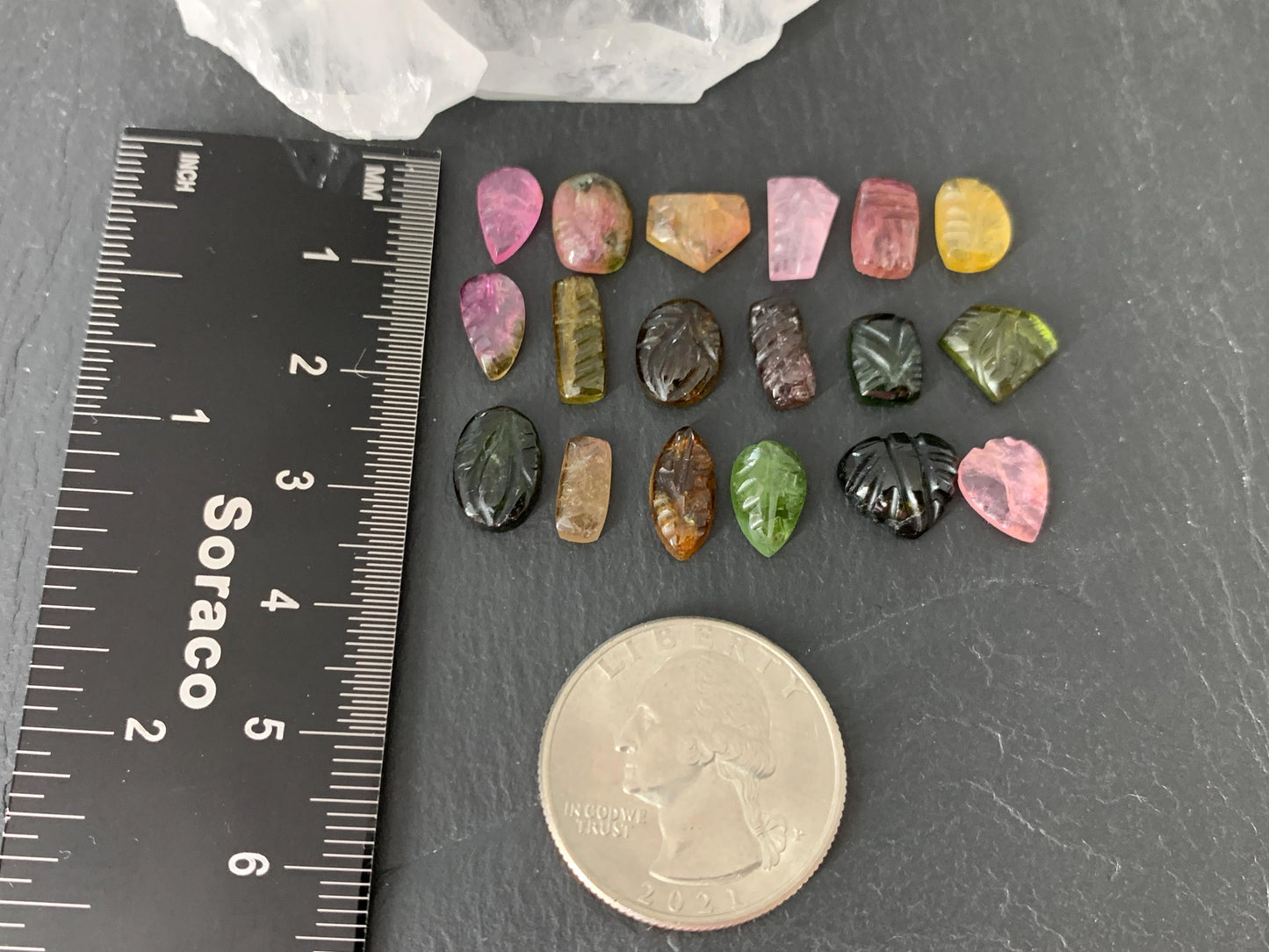 Carved Tourmaline free form 8-9mm long cabochon