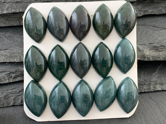 Moss Agate marquise 12x20mm cabochon - Calibrated cabochons