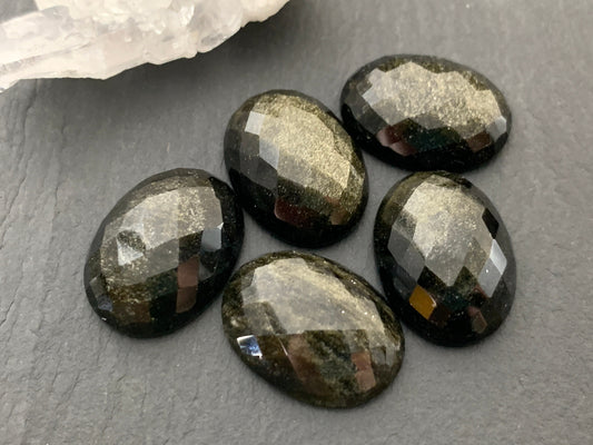 Faceted Gold Obsidian oval 15x20mm cabochon - Calibrated cabochons