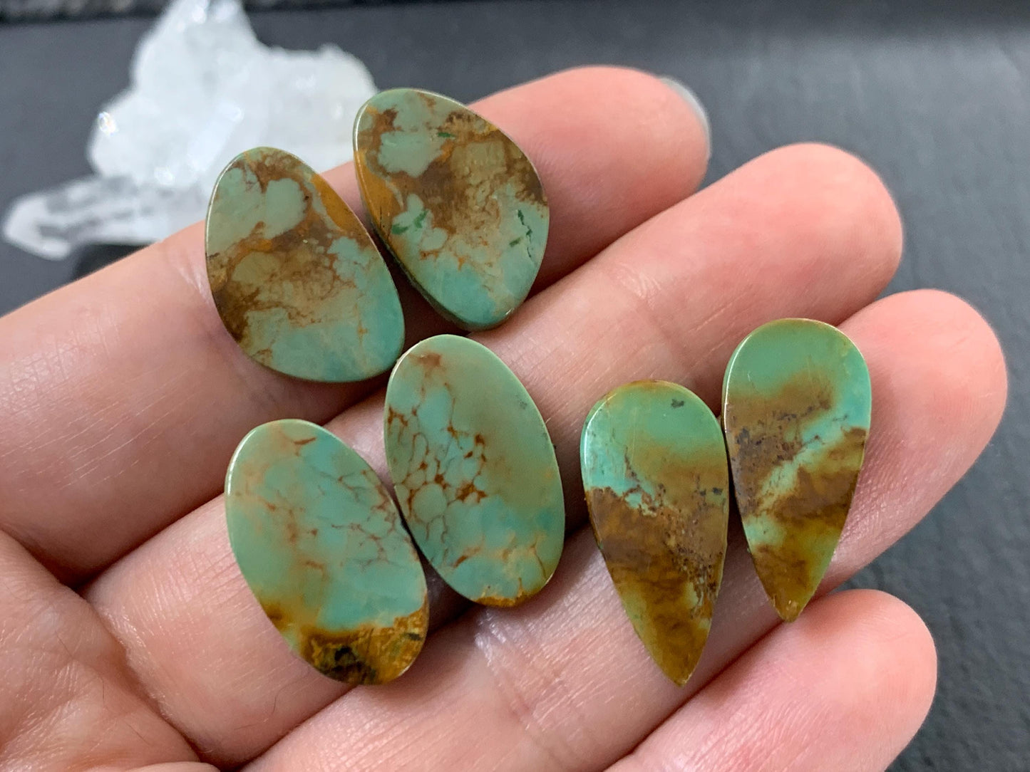 Tibetan Turquoise Pair 19-21mm long Cabochon - Hand Cut Cabochon