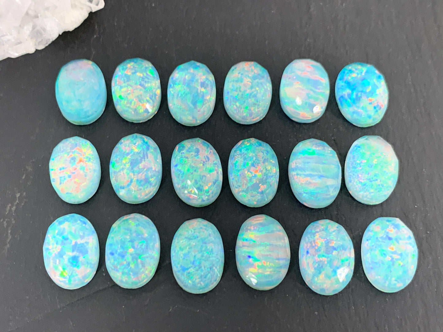 Faceted Aurora Opal oval 10x14mm cabochons - Doublet cabochons - man made Opal