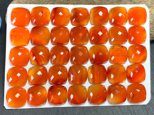 Faceted Carnelian square cushion 10mm Cabochon - Calibrated cabochons