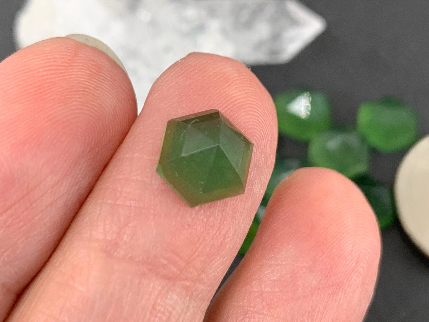 Faceted Serpentine hexagon 8mm cabochon