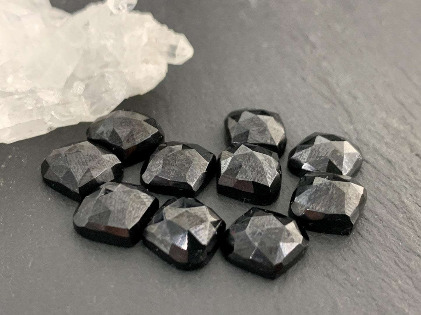 Faceted Black Spinel marquise 10mm cabochon