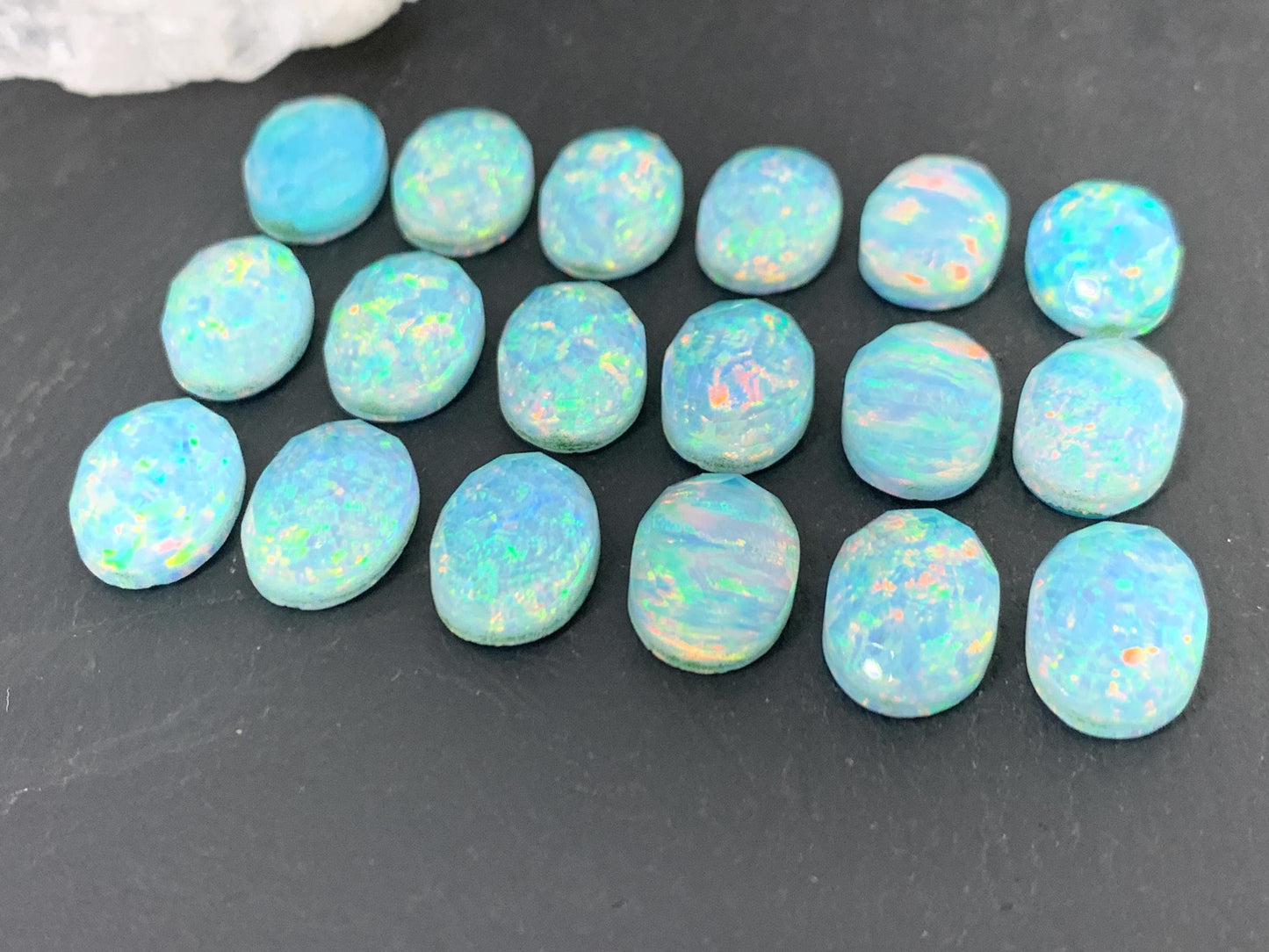 Faceted Aurora Opal oval 10x14mm cabochons - Doublet cabochons - man made Opal