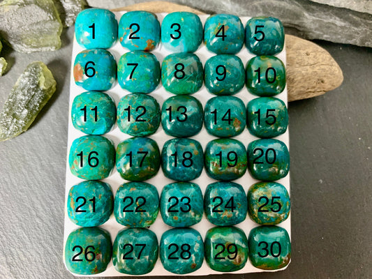 Chrysocolla square 15mm cabochon - Calibrated cabochons