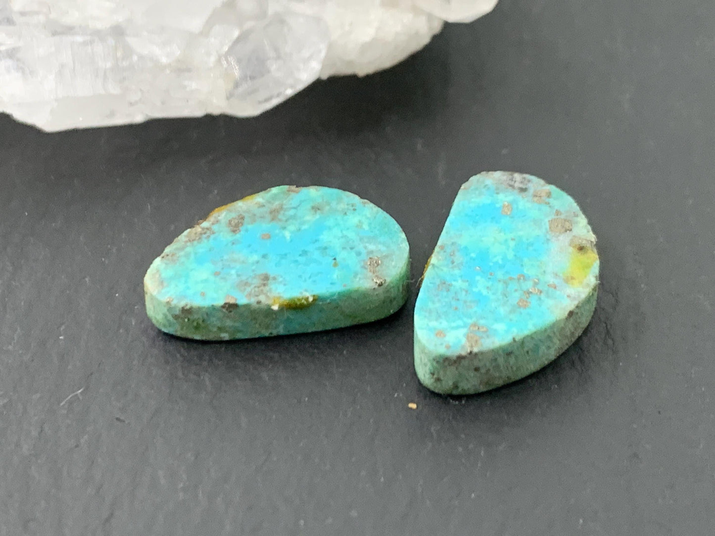 Tibetan Turquoise Pair 9x15mm Cabochon - Hand Cut Cabochon