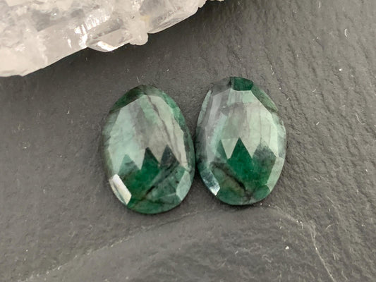 Faceted Emerald Pair 9x13x3.5mm cabochon