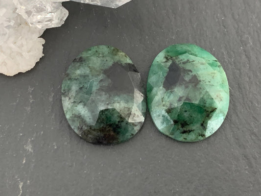 Faceted Emerald Pair 14x17x4mm cabochon