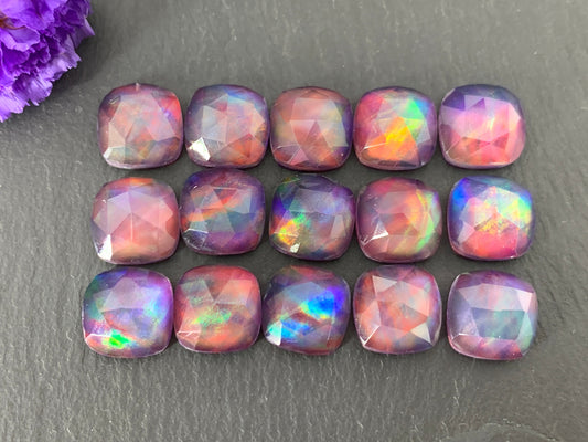 Faceted Aurora Opal square 10mm cabochon - Doublet cabochons