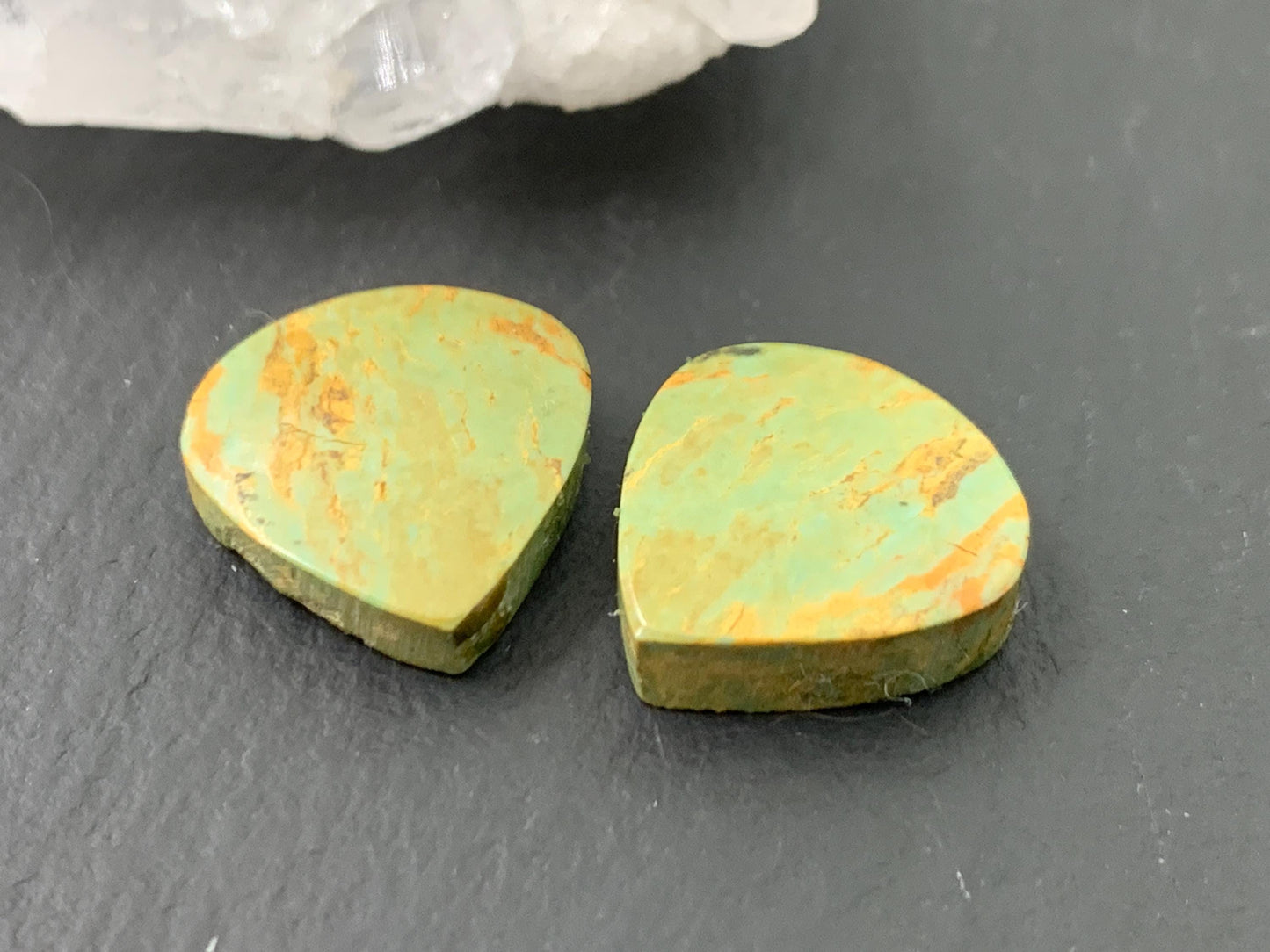 Tibetan Turquoise Pair 13x14mm Cabochon - Hand Cut Cabochon