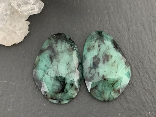 Faceted Emerald Pair 13x19x3mm cabochon