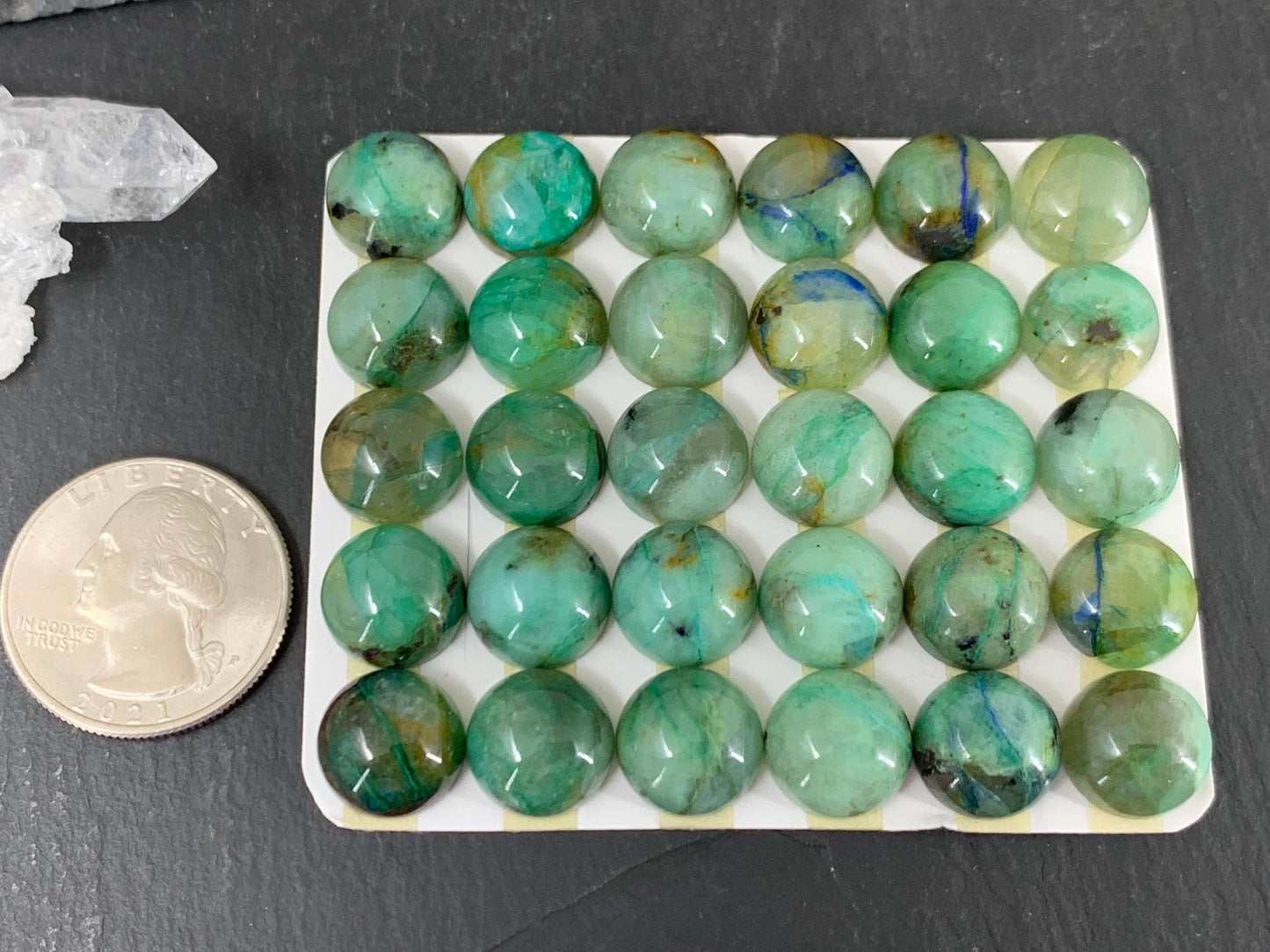 Chrysocolla Quartz round 12mm cabochon - Calibrated cabochons