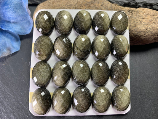 Faceted Gold Obsidian oval 12x16mm cabochon - Calibrated cabochons