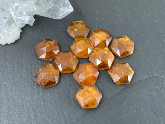 Faceted orange Kyanite long hexagon 8mm cabochons