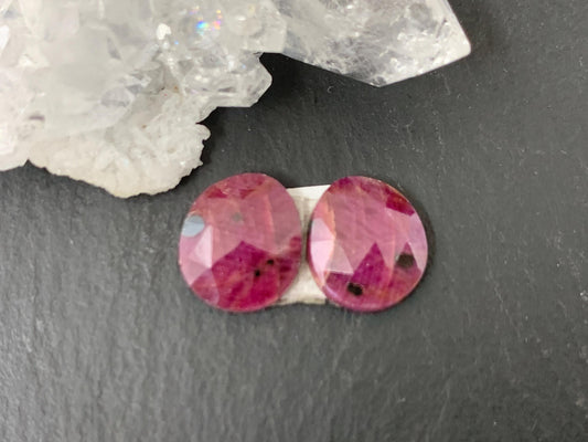 Faceted Ruby pair 9x10x3mm cabochon