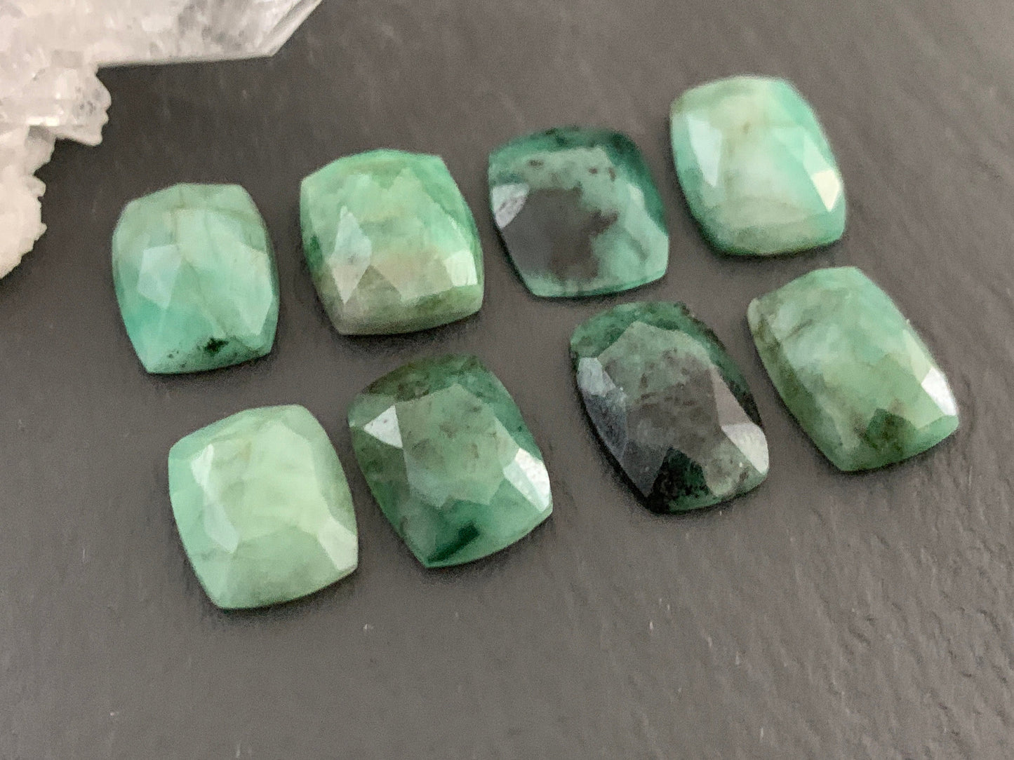 Faceted Emerald Rectangle 10-12mm cabochon