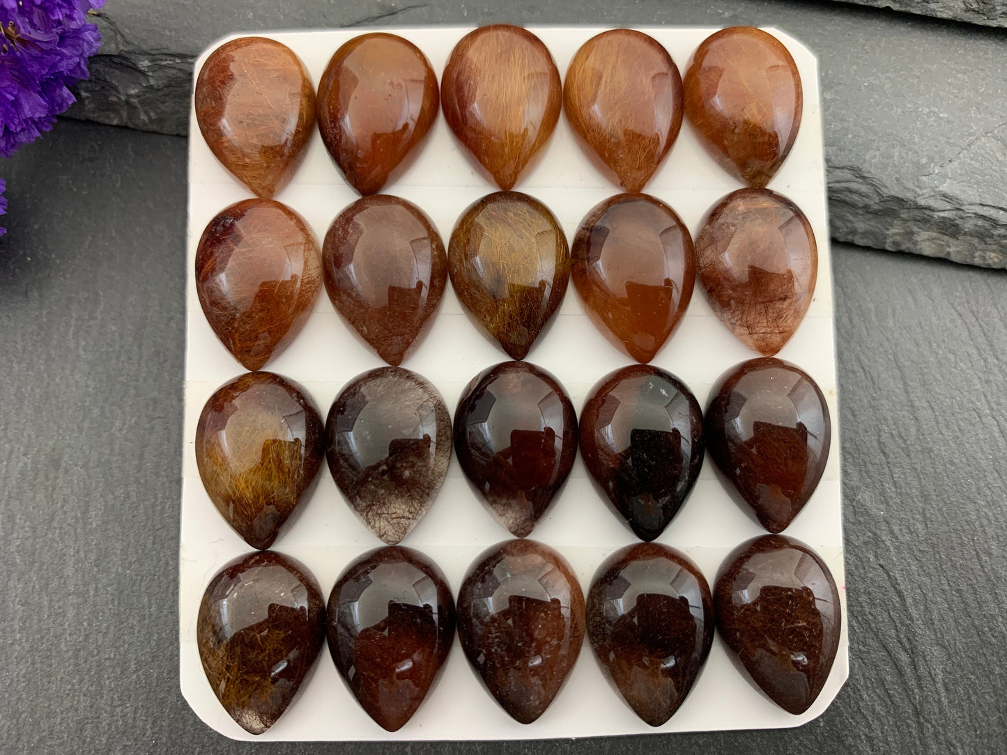 Rutilated Quartz pear 13x18mm cabochon - Calibrated Rutilated Quartz