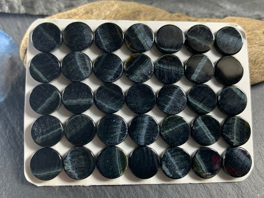 Flat Blue Tiger Eye round 10mm cabochon - Calibrated cabochons