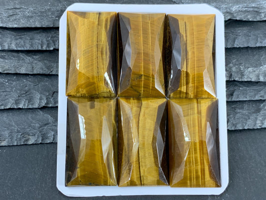 Faceted Tiger Eye rectangle 20x35mm cabochon - Calibrated cabochons