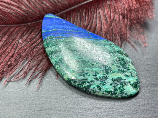 Azurite and Brochantite 37x72mm cabochon