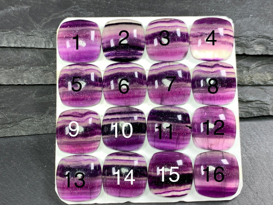 Purple Fluorite square cushion 18mm cabochon - Calibrated cabochons