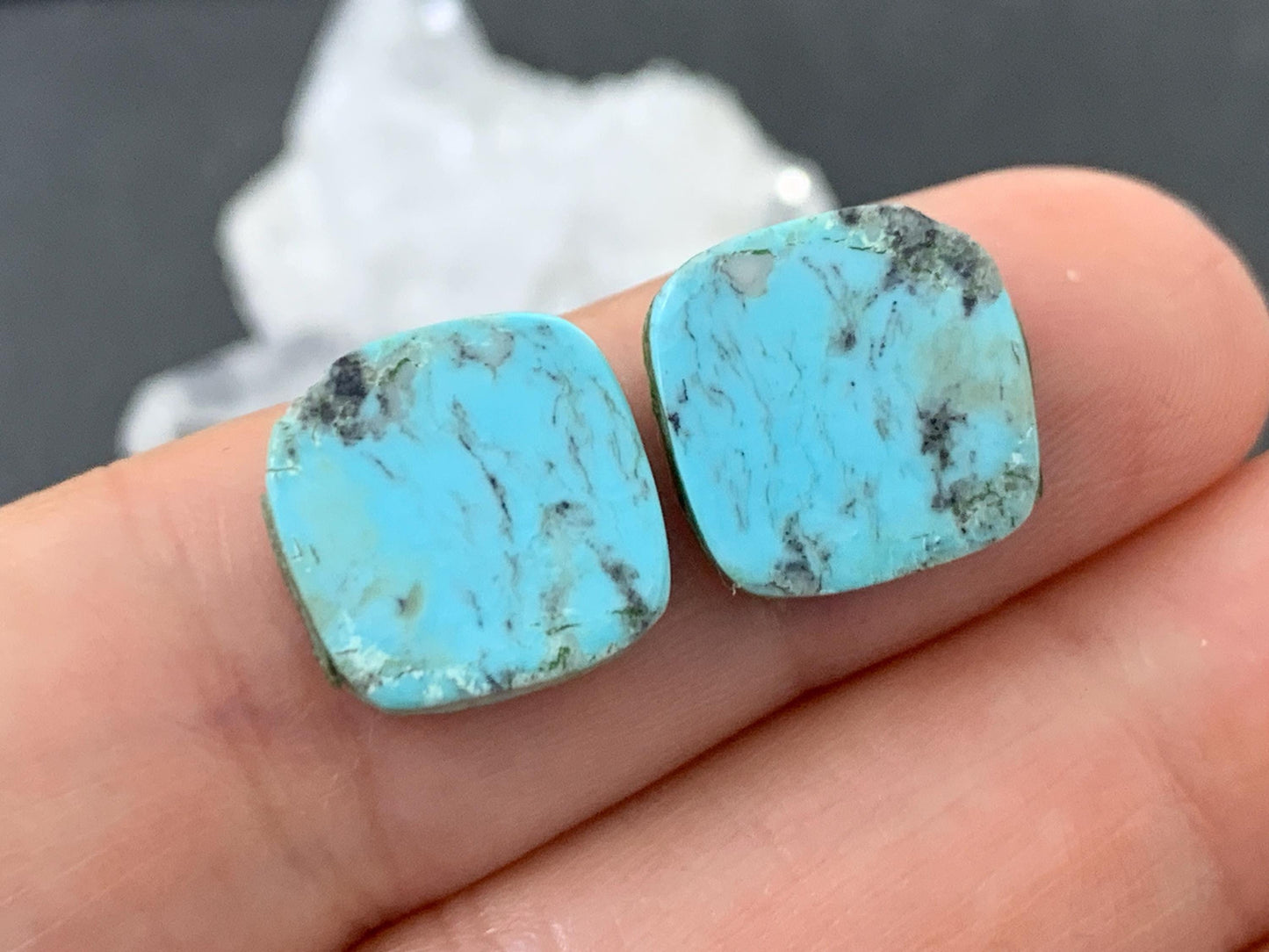 Tibetan Turquoise Pair 12.5mm Cabochon - Hand Cut Cabochon