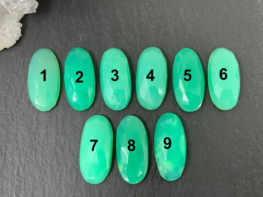 Faceted Chrysoprase oval 7x15mm cabochon