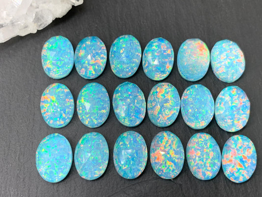 Faceted Aurora Opal oval 10x14mm cabochons - Doublet cabochons