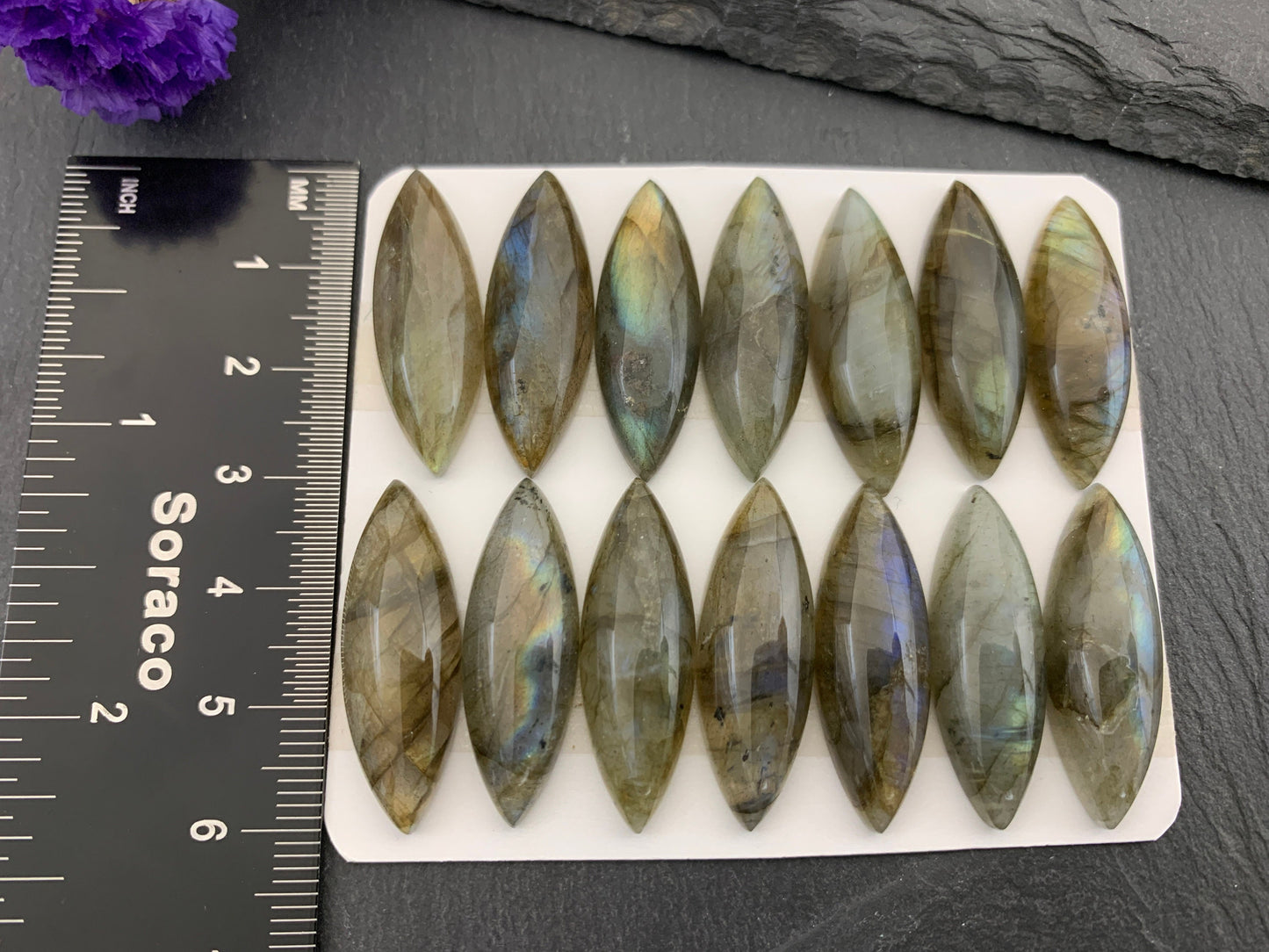 Labradorite marquise 10x30mm cabochon -  Calibrated cabochons