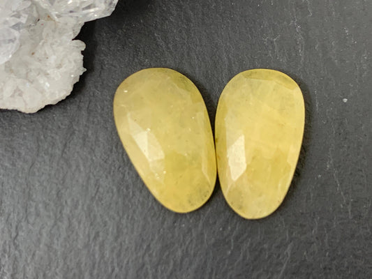 Faceted Yellow Sapphire pair 9x14x3mm cabochon