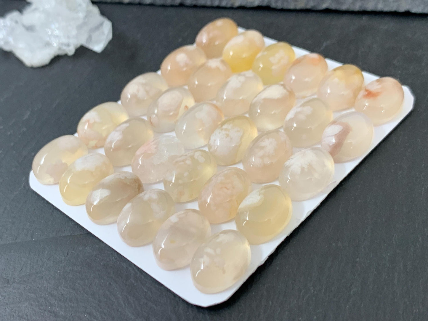 Flower Agate oval 10x14mm cabochon - Calibrated cabochons