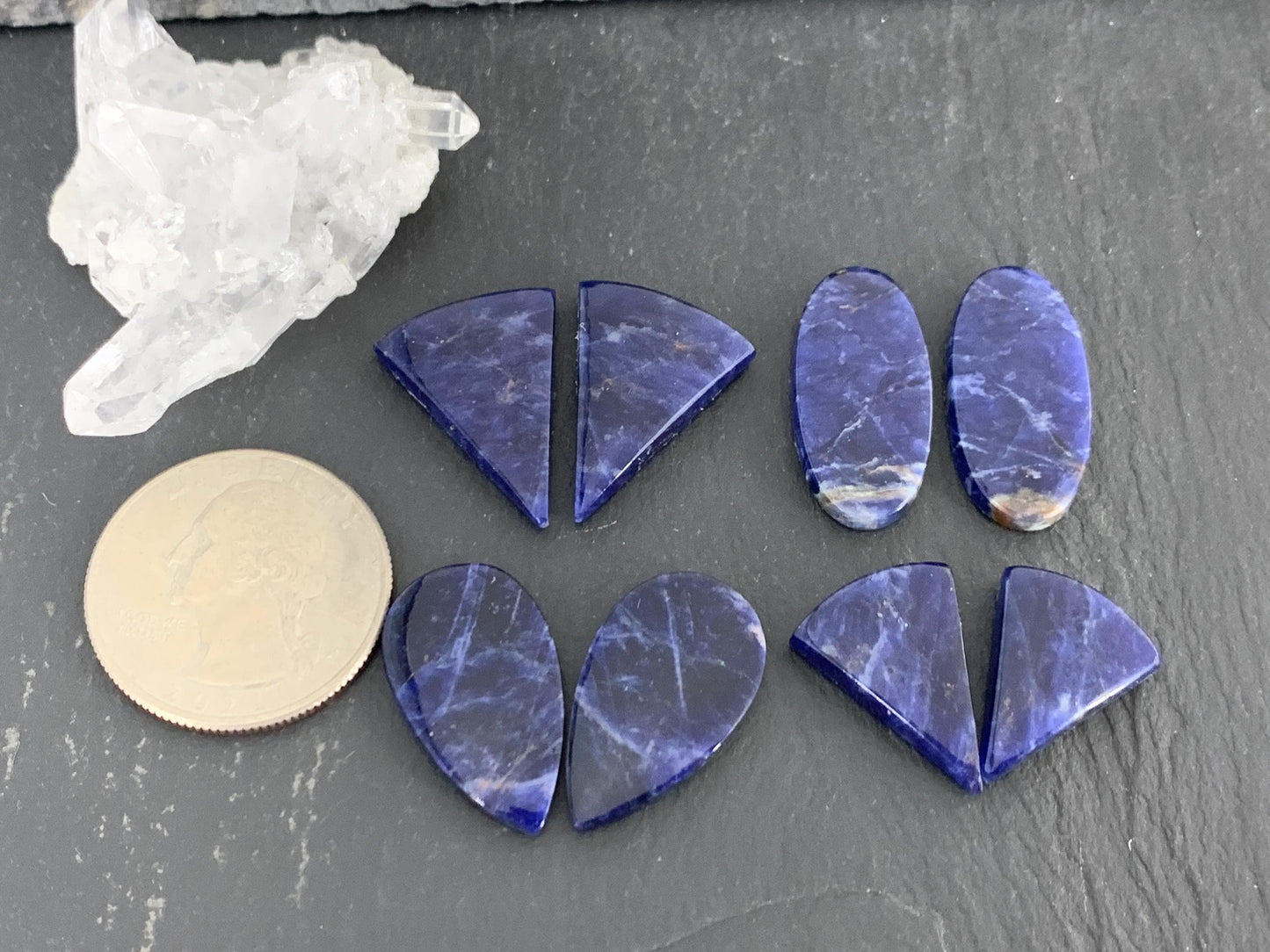 Natural Sodalite pair 18-24mm long cabochon
