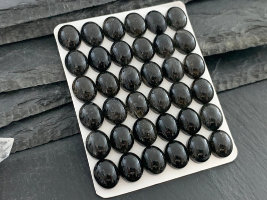 Black Rutilated Quartz oval 10x12mm cabochon - Calibrated cabochons