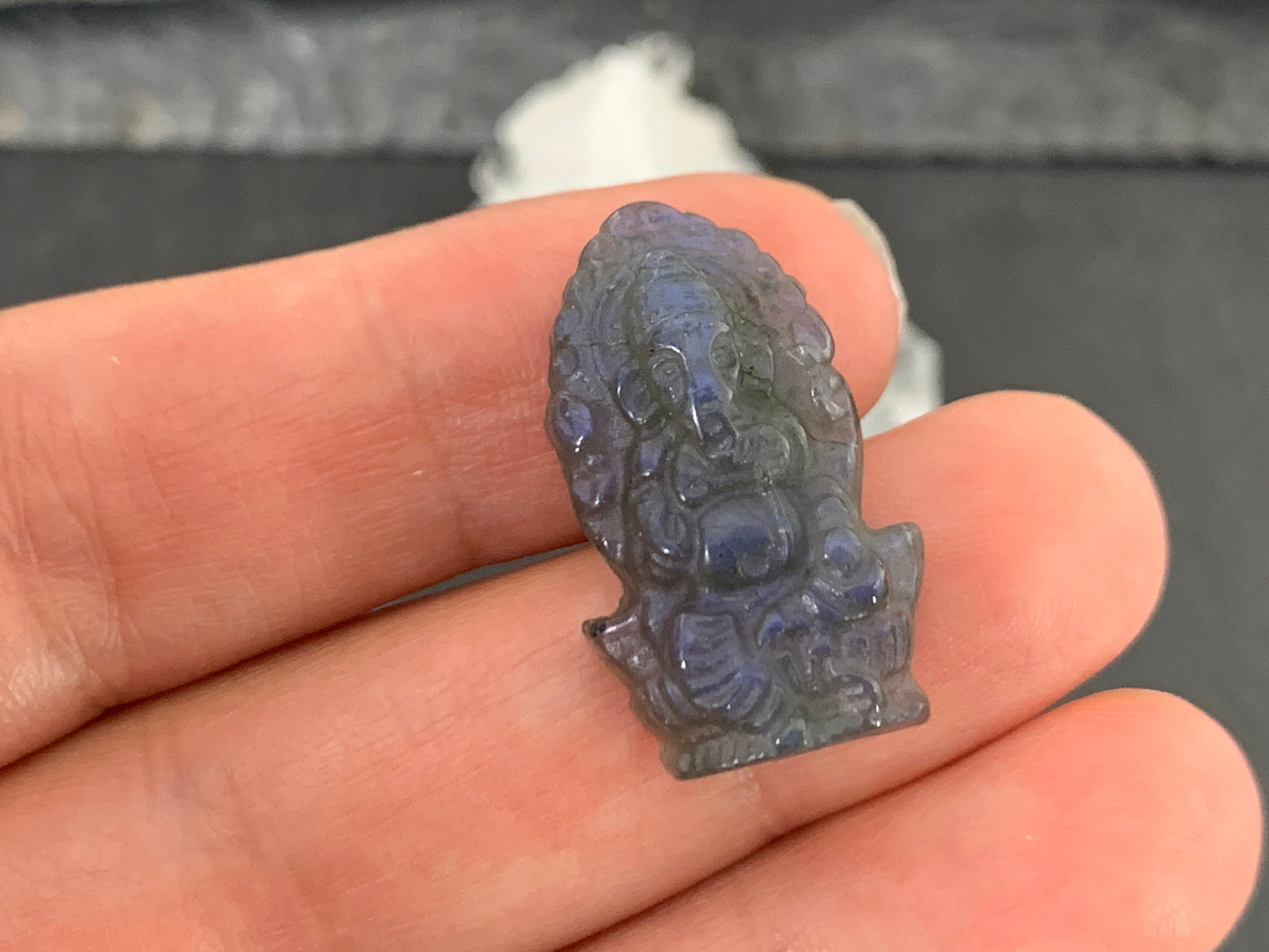 Labradorite Ganesha - Elephant god carving