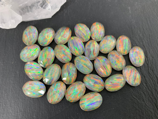 Faceted Aurora Opal oval 10x14mm cabochons  - Doublet cabochons