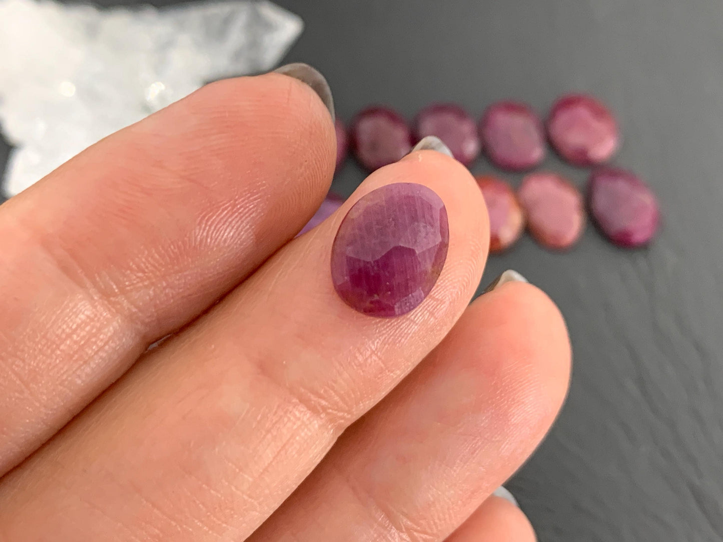 Faceted Ruby 10-12mm long Cabochon
