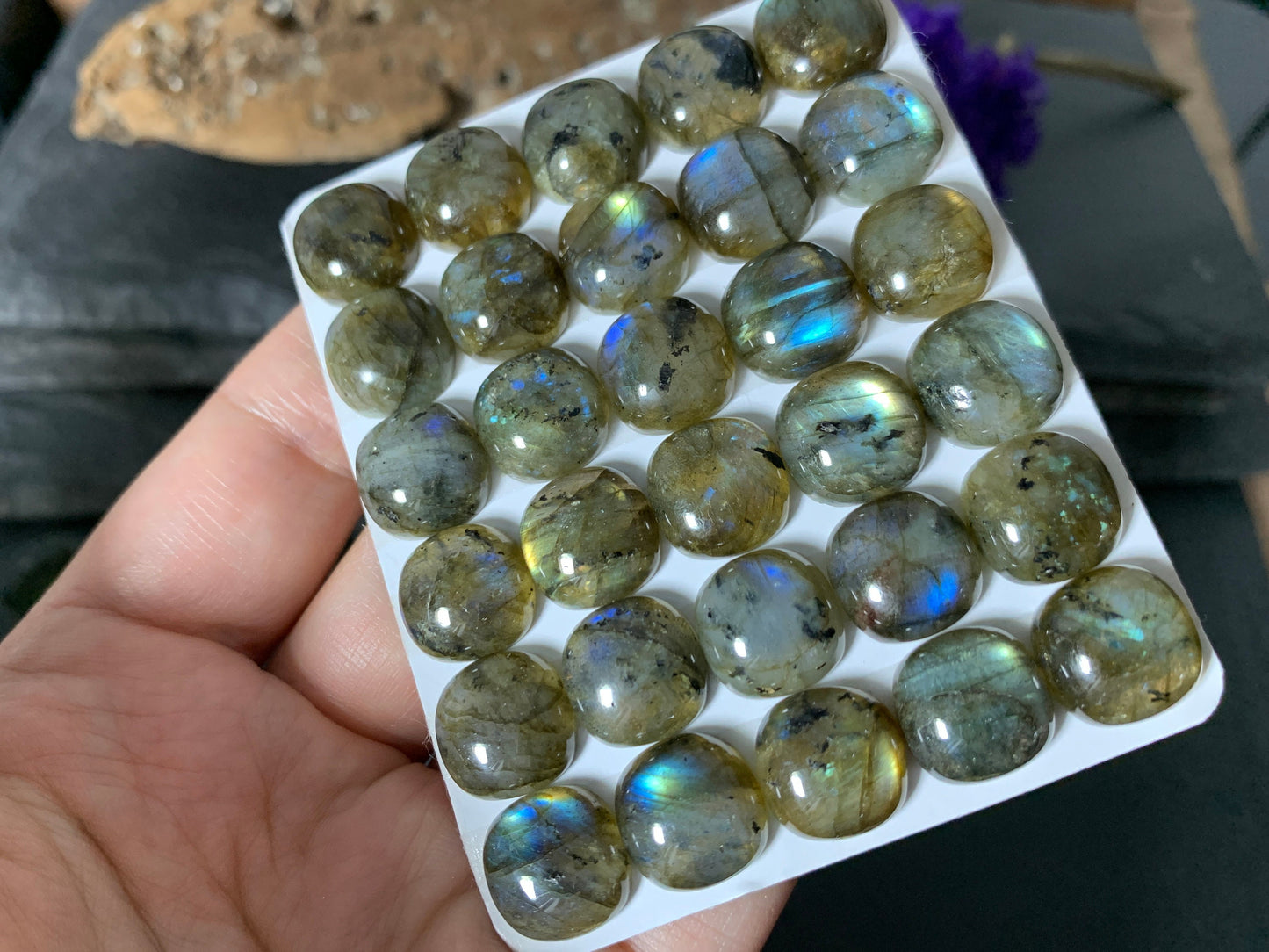Labradorite square cushion 12mm cabochon - Calibrated Cabochons