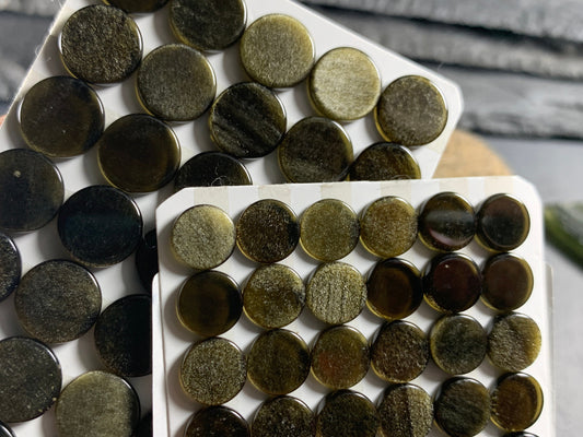 Flat gold Obsidian round 8mm, 10mm cabochon - Calibrated cabochons